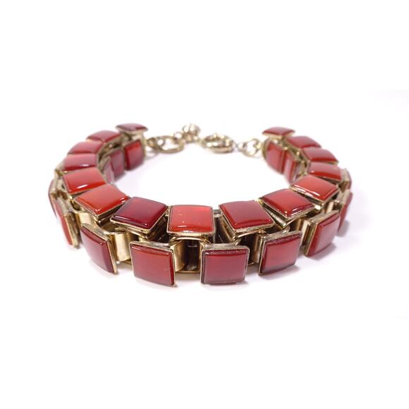 Neiman Marcus Women's Chunky Tile Box Link Bracelet Lucite Burg NWT 240 - Picture 3 of 9